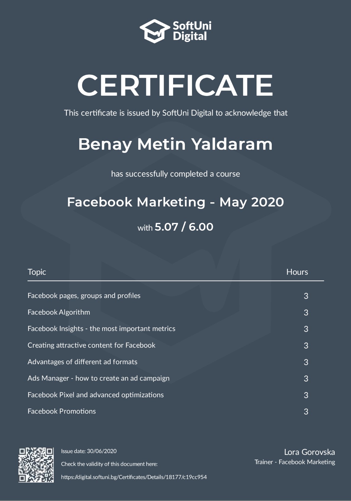 Certificate: Facebook Marketing